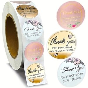 Thank You for supporting my small business Stickers Roll 500 Pink blue floral